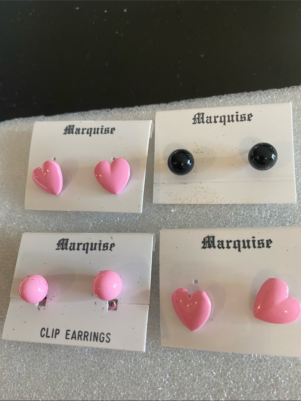 Marquise Pink Heart and Black Round Kids Adults Earring Sets